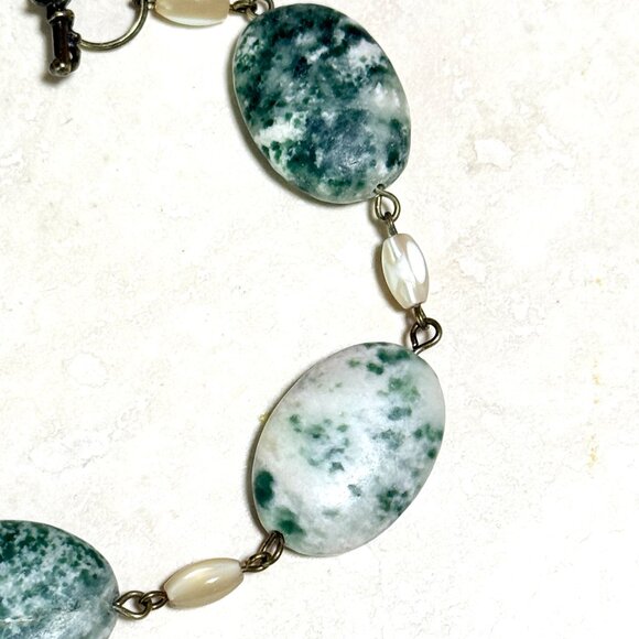 2/$20, Genuine Tree Agate Bracelet, Natural Green Gemstone & Bronze Grape Leaf - Picture 6 of 13